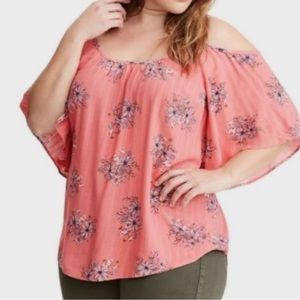 Torrid Pink Strappy Back Cold Shoulder Top